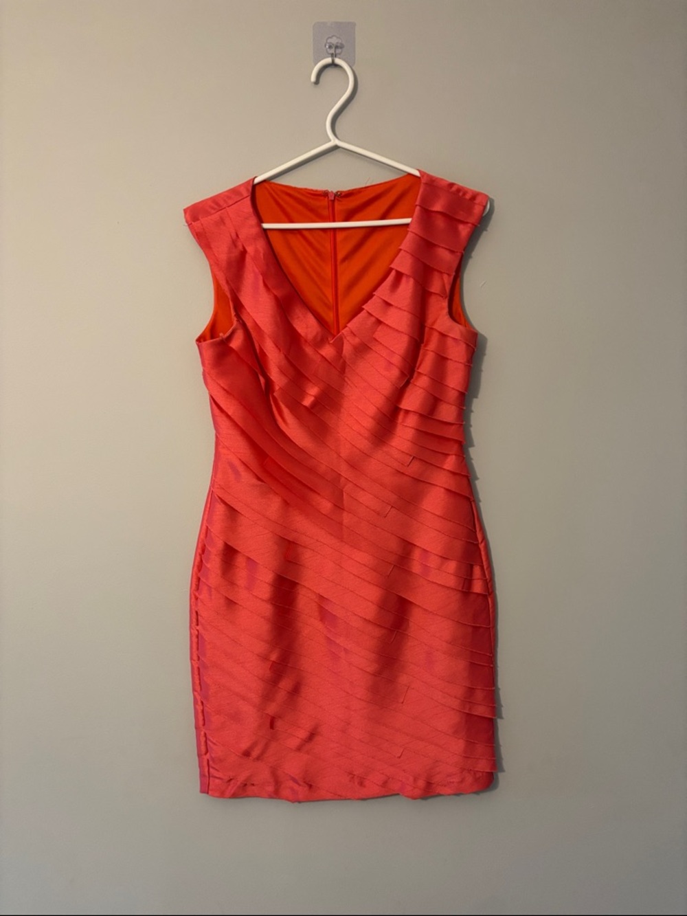Source Unknown Coral-Red Bandage V-Neck Mini Dress